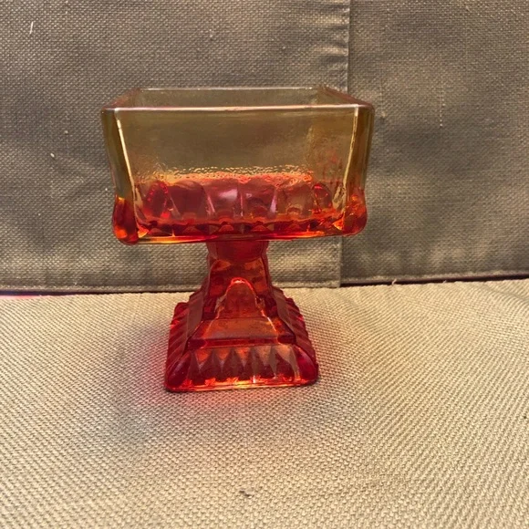 Vintage Amber and Red Glass Pedestal Bowl - Picture 1 of 6
